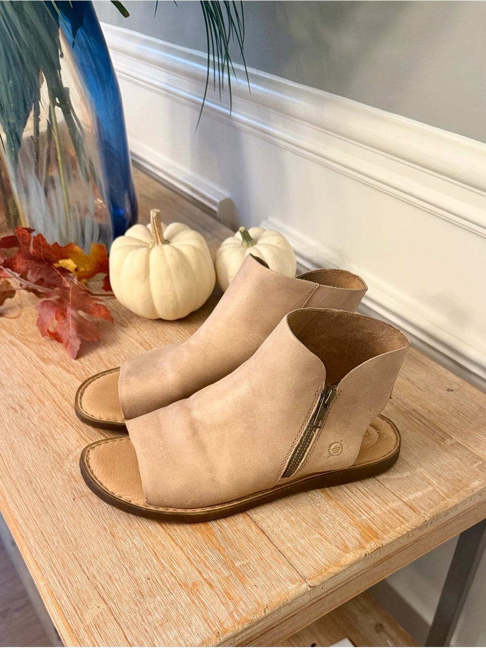 Born Tan Open-Toe Slingback Sandals with Side Zip